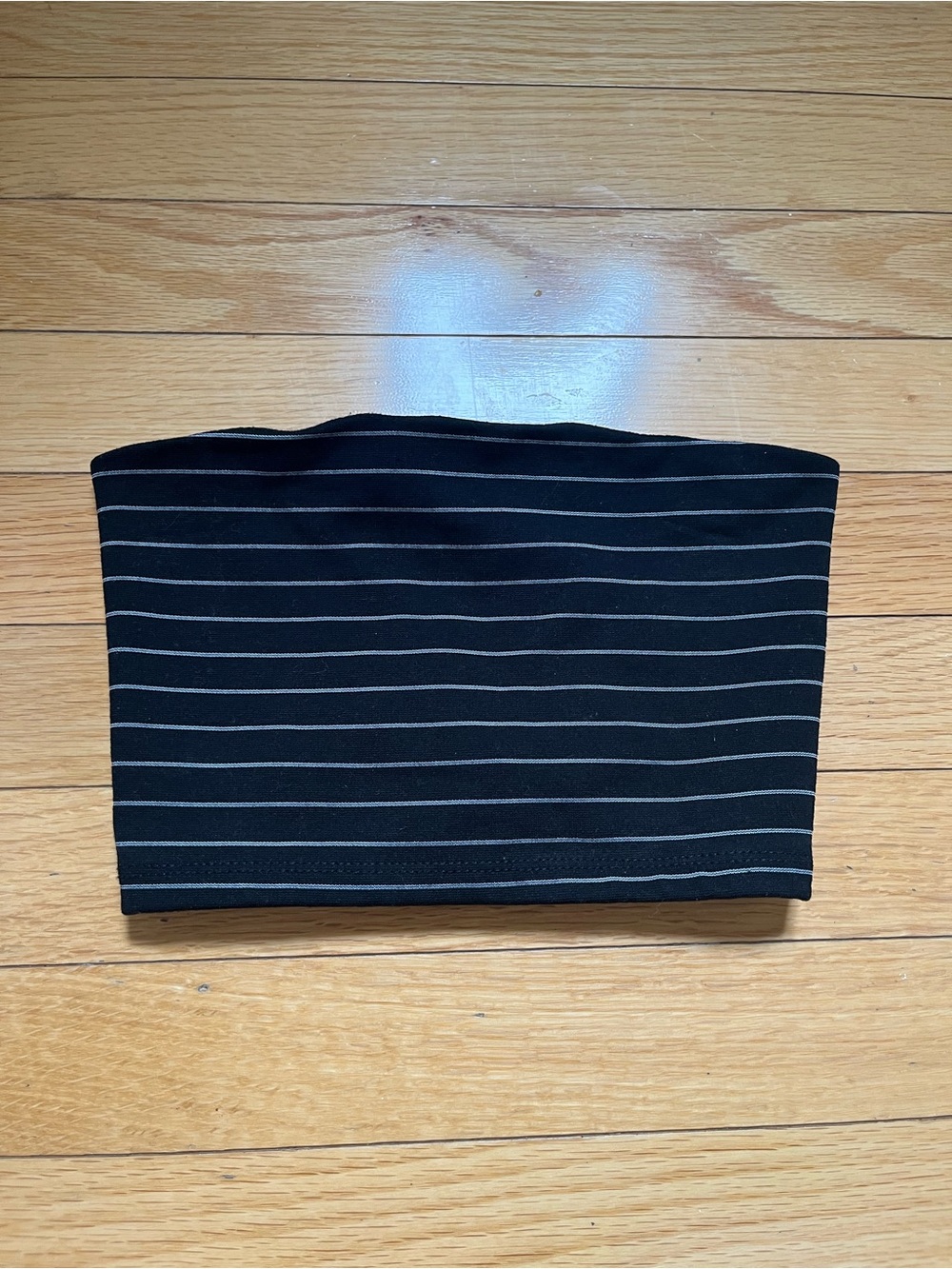 Revamped Black Tube Top with Thin Gray Stripes